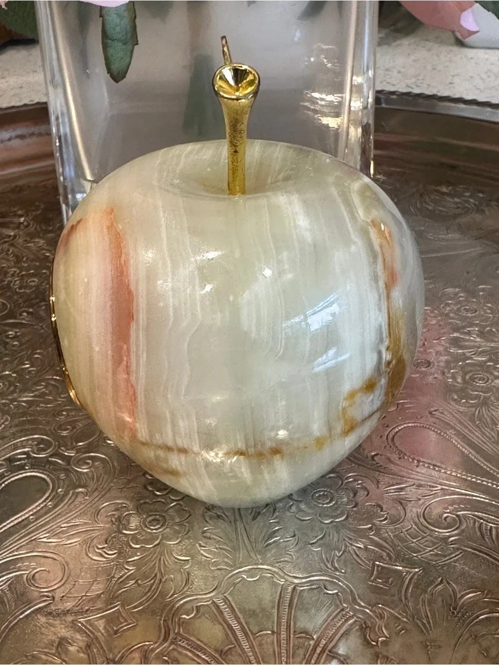 Marble Apple clock-paperweight